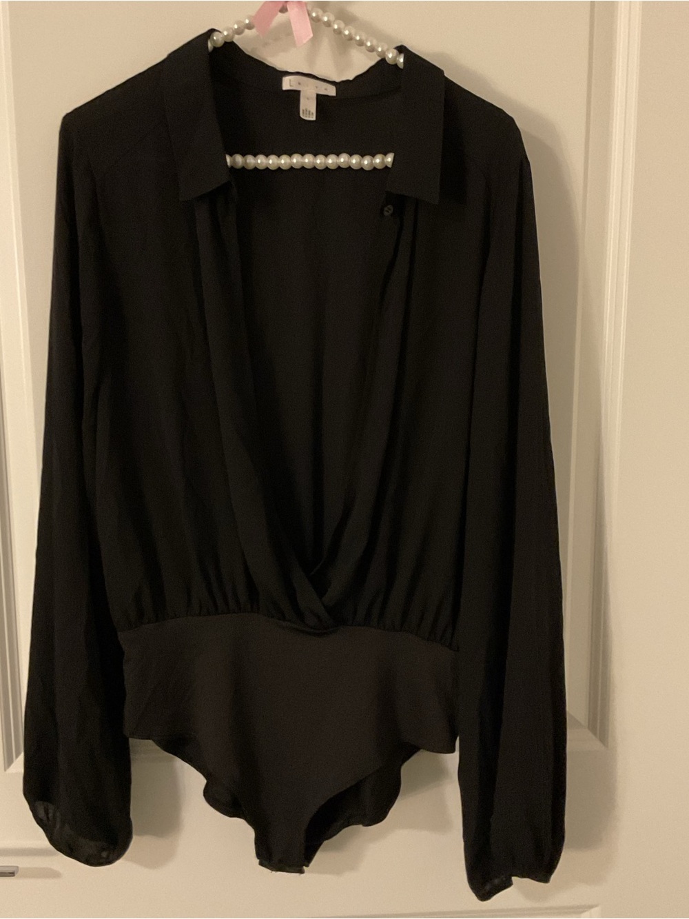Leith Black Sheer Long Sleeve Bodysuit